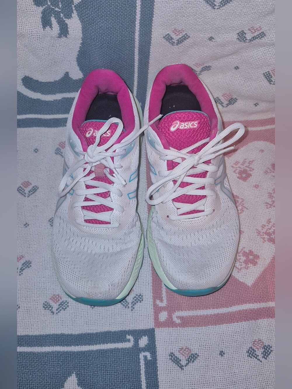 Asics White Athletic Sneakers with Pink and Teal Accents